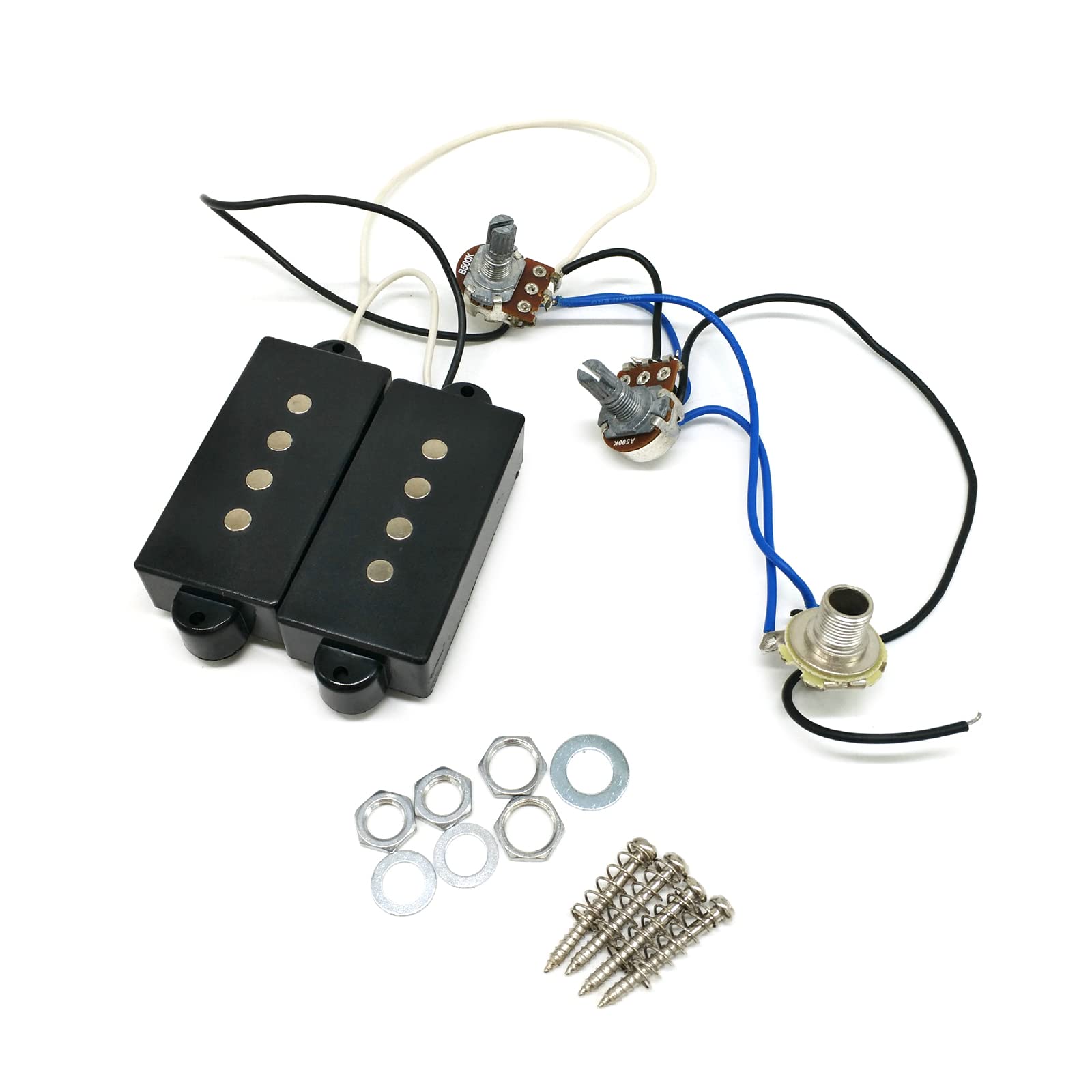Awesomeonei Prewired Wiring Harness with P Bass Humbucker Pickup Set 1 Tone 1 Volume 1 Jack for PB Style Electric Bass Replacements