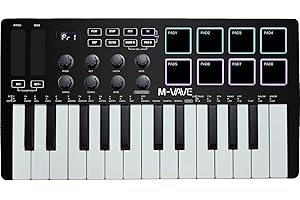 M-VAVE 25 Keys 8 Backlit Drum Pads MIDI Keyboard – Professional Beat Maker and Keytar for Keyboard Music Production Builtin Battery Wireless Connect Black
