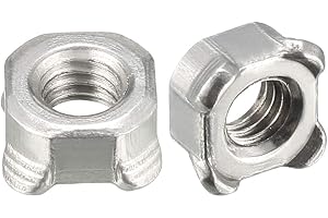 uxcell Weld Nuts,M6 Square UNC Coarse Carbon Steel Machine Screw Silver Pack of 40