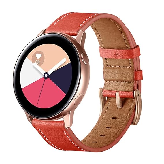 GOSETH Compatible with Samsung Galaxy Watch Active (40mm)/Active2 Bands, Genuine Leather Replacement Buckle Strap for Galaxy Watch Active 2 (Red)