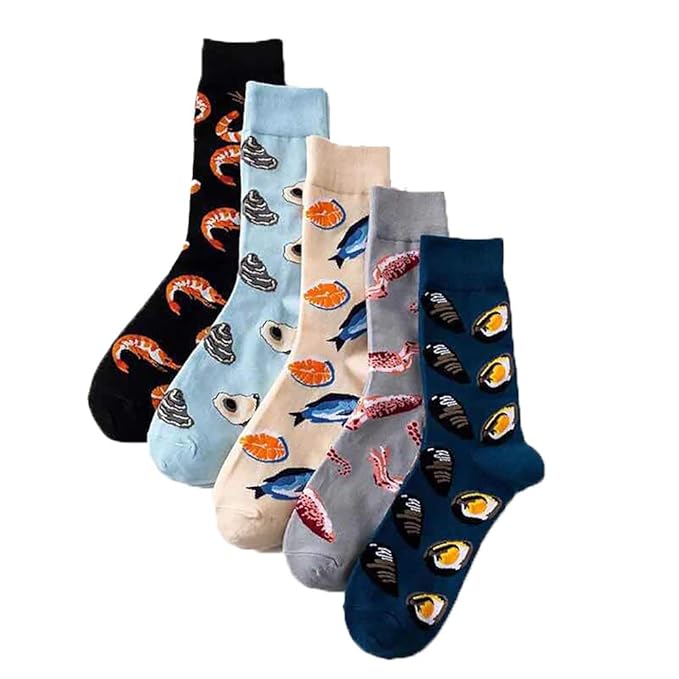 Pluto & Fox Calcetines De Hombre Bordado Con Dibujo De Oleografía Gracioso Encima Del Tobillo Pack De 5 Pares (B, 39-45)