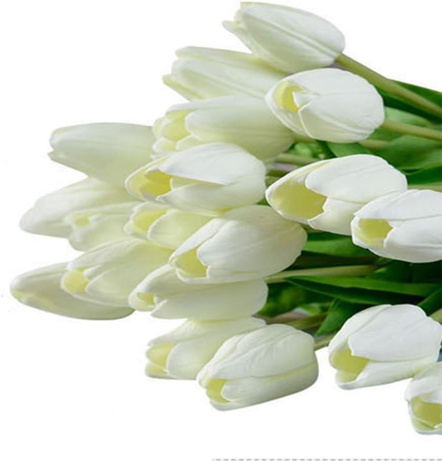 Vibola Tulip Artificial Flower Latex Real Touch Bridal Wedding Bouquet Home Decor,10pcs (Without Bottle) Party Decor (White)
