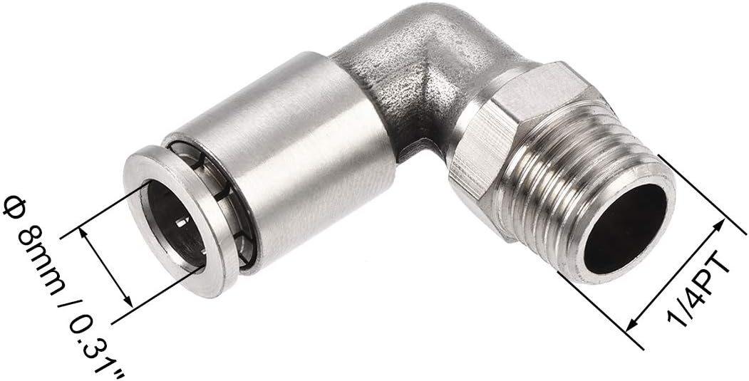 sourcing map Push to Connect Tube Fitting 8mm Tube to 1/4PT Male Elbow L Shape 2Pcs, Copper - Image 3