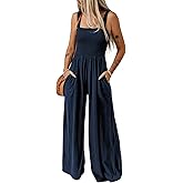 Dokotoo Women's Casual Loose Overalls Jumpsuits One Piece Sleeveless Wide Leg Long Pant Rompers With Pockets