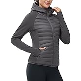 TBMPOY Women's Running Winter Jackets with Hood Warm Lightweight Insulated Water Resistant Puffer Jacket for Hiking Golf