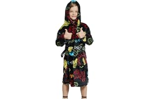 Tunoluker Boys Girls Robe Kids Flannel Hooded Bathrobe Sleepwear Pajamas Toddler Soft Plush Robes for Girls 2-16 Years
