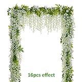Lvydec Wisteria Artificial Flowers Garland, 4Pcs Total 28.8ft White Artificial Wisteria Vine Silk Hanging Flower for Home Garden Outdoor Ceremony Wedding Arch Floral Decor