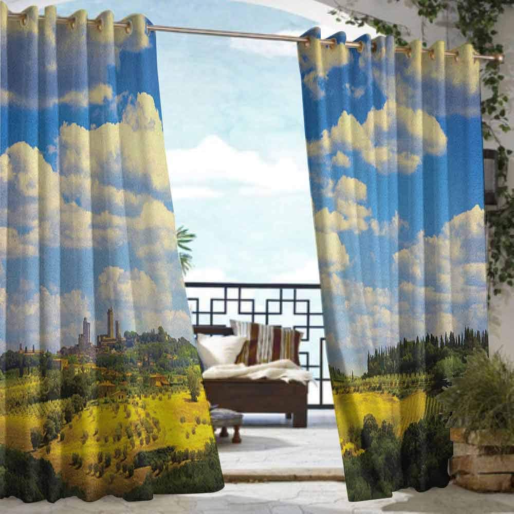 DonaHome Shading Insulated Curtain,Italian Camogli Building Sea Lamp and Balcony Tourist Spot in Ligury Italy Print,Complete Darkness, Noise Reducing Curtain,W72x84L Blue White and Yellow