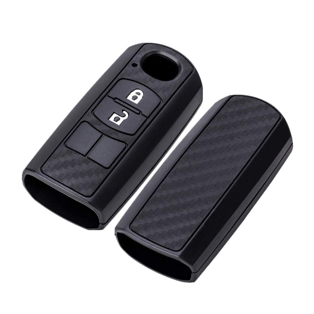 Happyit Car Key Case Cover Carbon Fiber Pattern Soft Silicone for Mazda 2 3 5 6 CX-5 CX-7 CX-9 CX-3 CX-4 CX-4 MX5 Axela Atenza 2015-2018 2/3 Buttons Keyless Remote Control