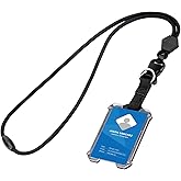 Techion Badge Holder, Hard Plastic ID Badge Holder with Heavy Duty Breakaway Lanyard, Detachable Buckle, Holds up to 5 Cards and Adjustable for Office, School - Vertical Black