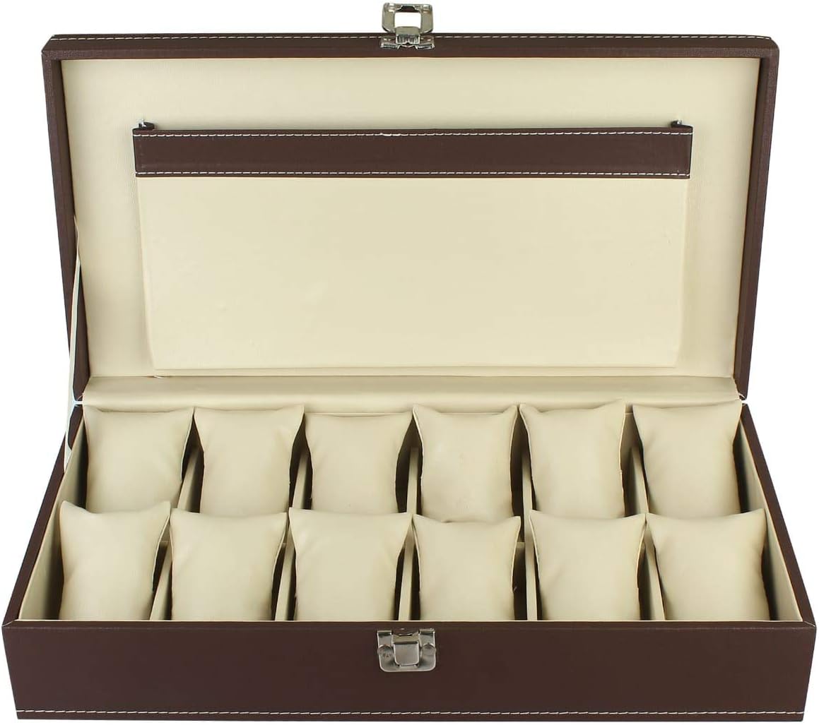 PANKATIPANKATI® 10 Wrist Watch Storage Organizer Box Case with Faux Leather (Black)