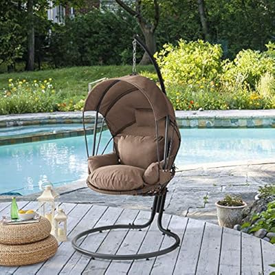 Barton Deluxe Hanging Chair Brown w/Canopy Sun Shade Deep Cushion Lounge Seating Outdoor Indoor Patio Bedroom Hanging… 61srSD4%2BCwL. SS400