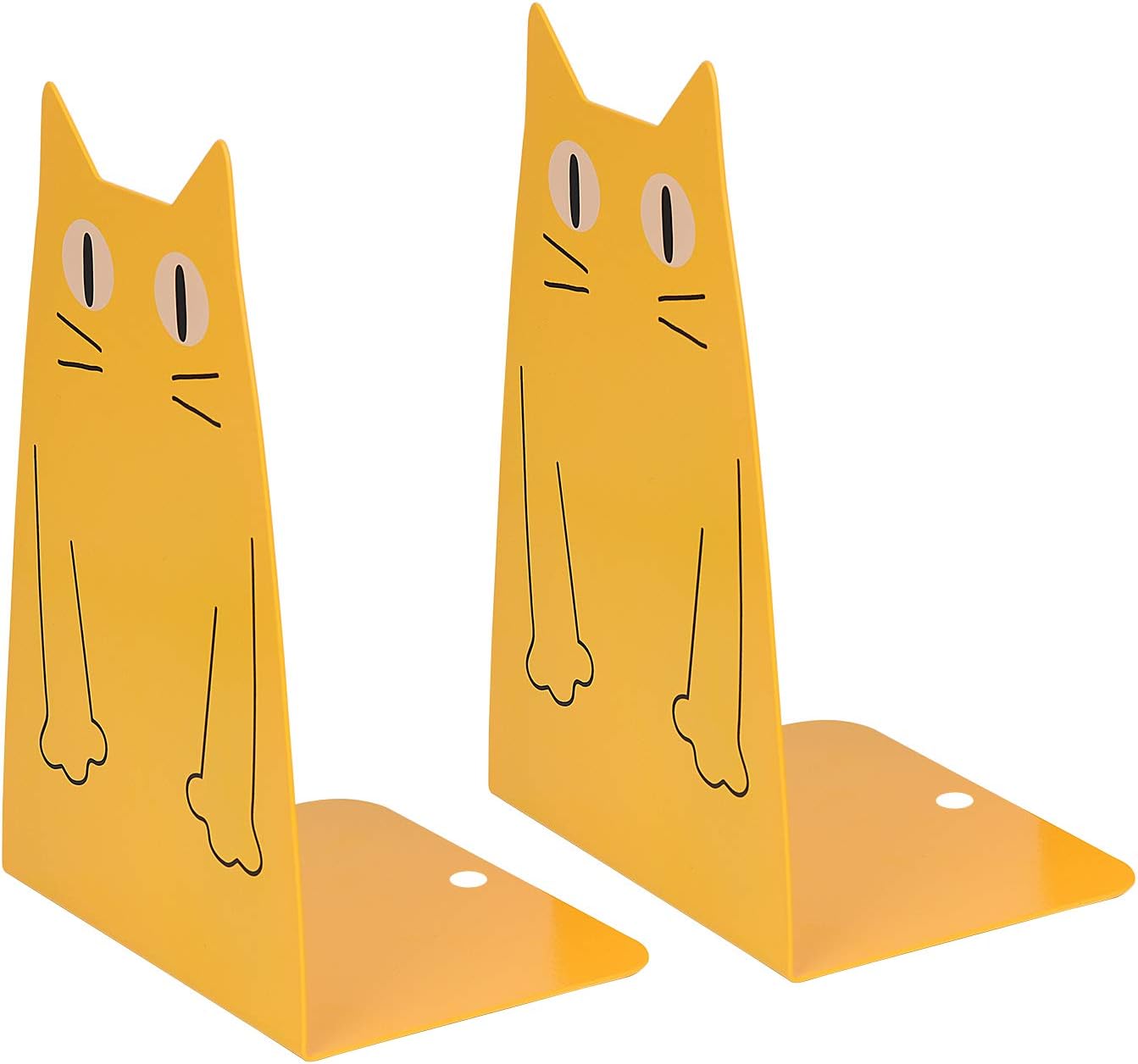 Kioneer Cat Metal Bookend, one Pairs cute Large Heavy Duty cat Fashion Style Bookend for school library Shelf Home Office Decoration (Cat Metal yellow)