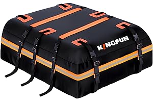 Kingfun Car Rooftop Cargo Carrier – Waterproof 20 Cubic Feet Car Roof Bag Fit All Vehicles with/Without Roof Racks, Includes Anti-Slip Mat, 8 Reinforced Straps & 6 Door Hooks, Luggage Locks