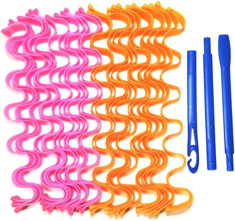 GTWCK DIY Hair Curler, 24 Pcs Self Grip Curly Hair Rollers with Curling Stick Magic Hair Rollers Safety Portable Curly Strip Bangs Volume Folding Spiral Hair Rollers for Women Girls and Kids