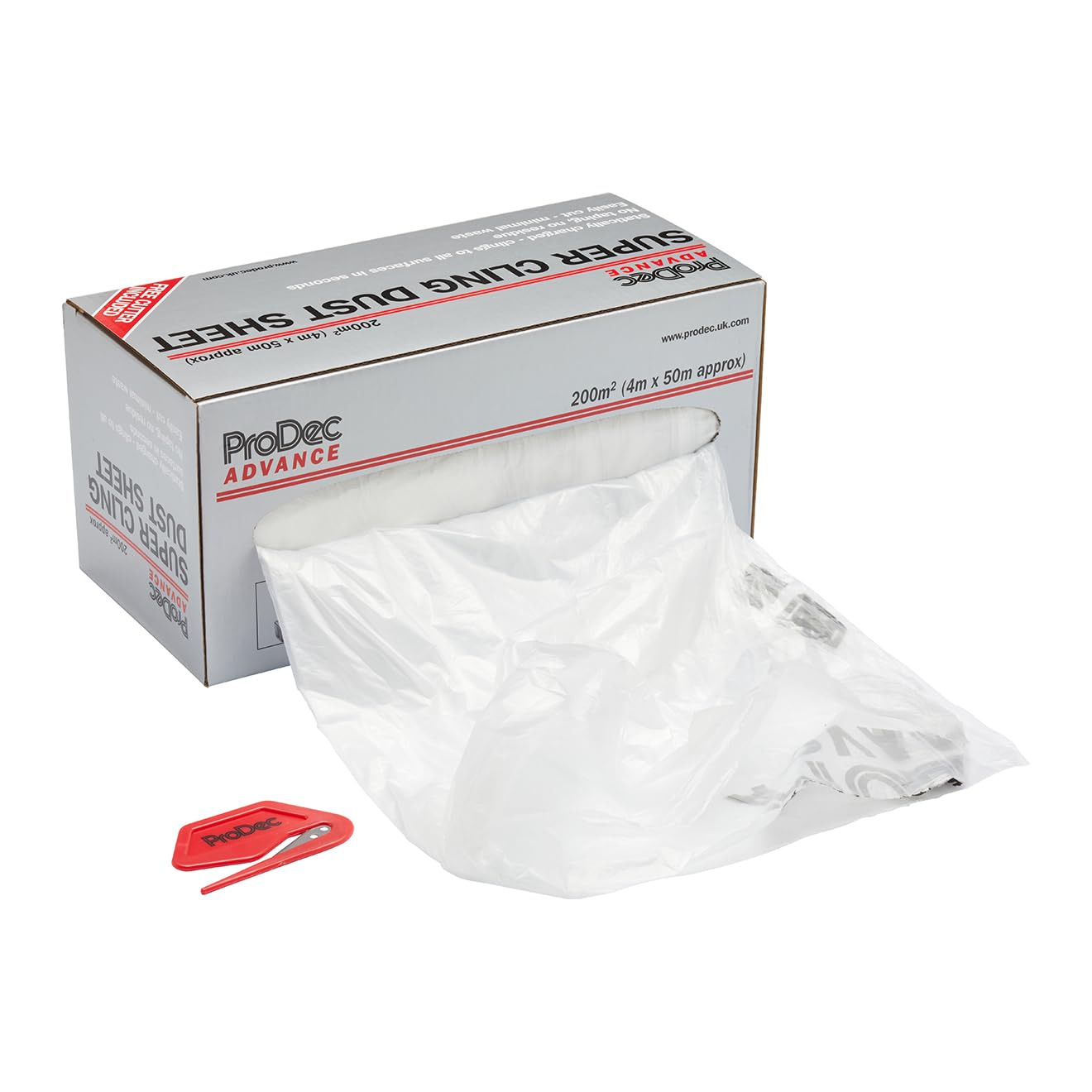 ProDec Advance 200 sqm (4m x 50m) Super Cling Polythene Dust Sheet Roll Static Charged For Invisible Cling with No Taping, Ideal for Protecting Floors, Furniture & Walls When Painting & Decorating