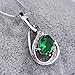 GULICX Green Pendant Necklace Emerald Color Silver Tone Prong Round Stone