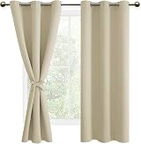 DWCN Light Beige Blackout Curtains 2 Panels 46x72 Eyelet Tiebacks Thermal