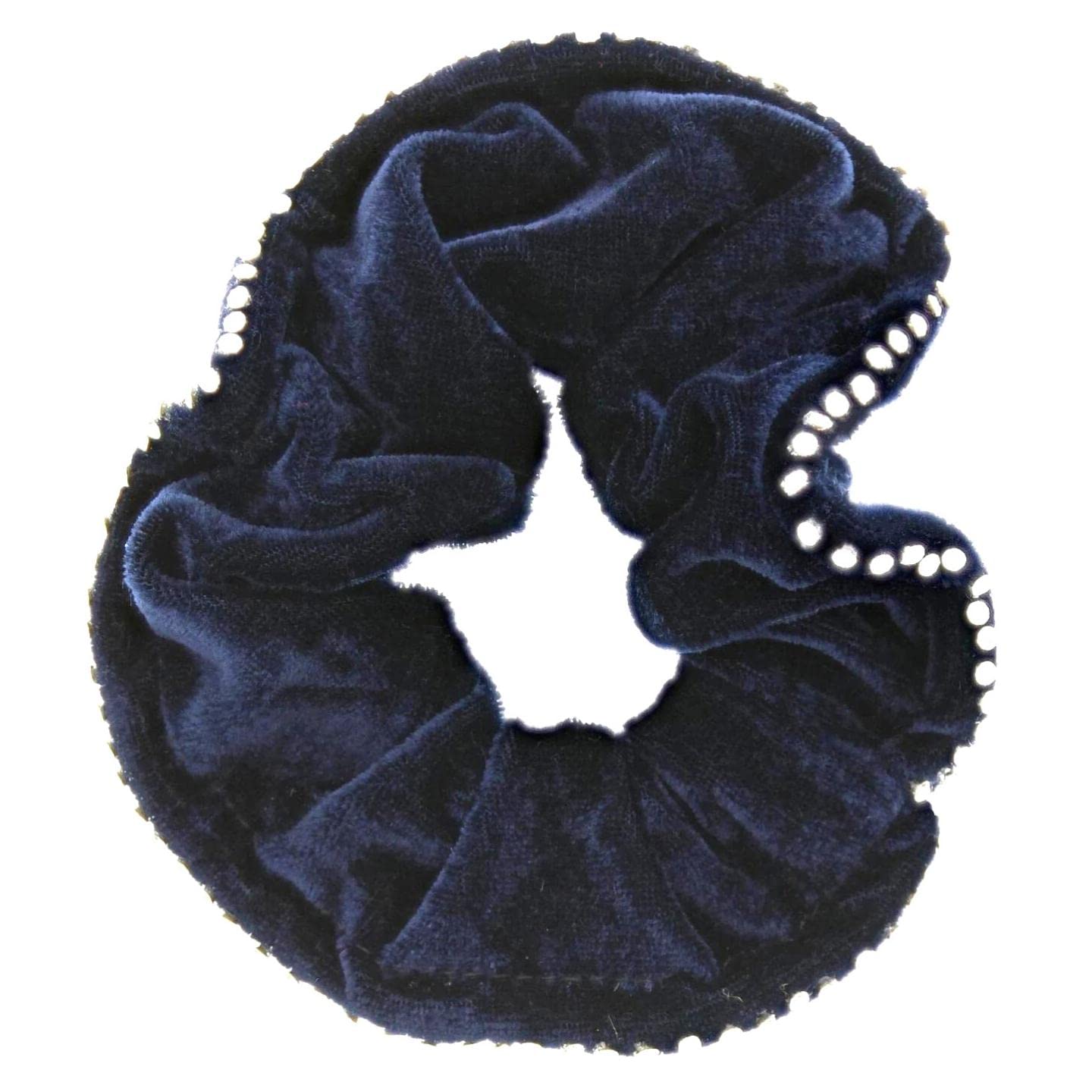Topkids Accessories Large Luxury Velvet Scrunchie Diamante Stone Edged Sparkly Crystal Scrunchie Luxury Hair Bobbles Hair Scrunchies For Girls, Women, Ladies (Navy Blue)