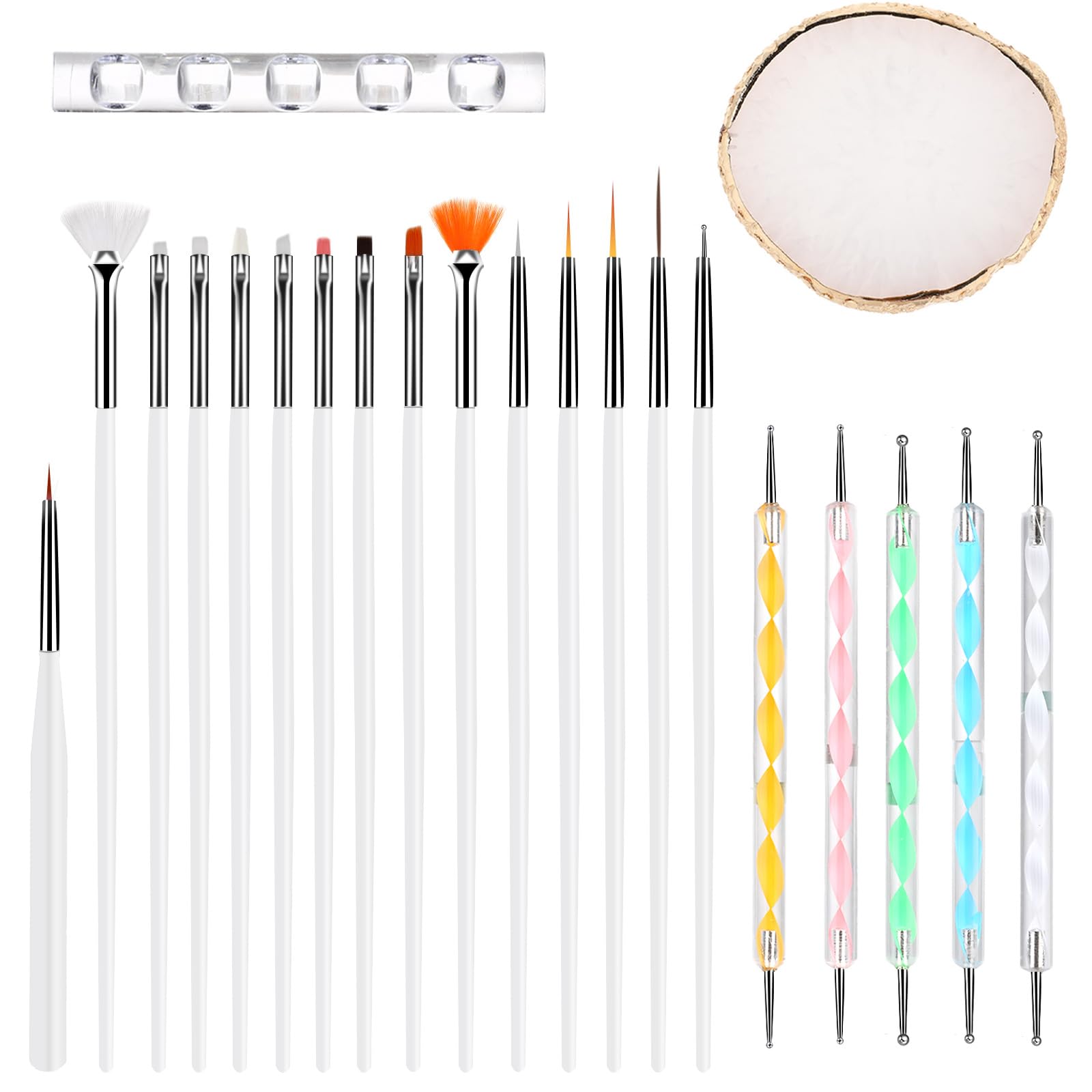 ElevateTech 22 Pcs Nail Art Design Tools Nail Art Brushes Painting Brushes Set with 5pcs 2-way Dotting Pens & A Gold-rimmed Palette Nail Art Dotting Tools Nail Gel Drawing Pens Accessories