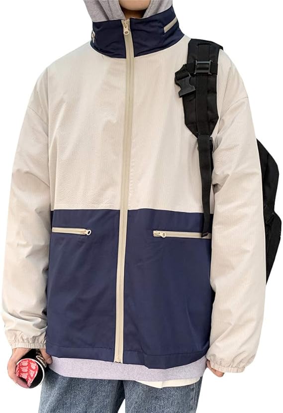 Amazon Gergeousメンズ ブルゾン 長袖 軽量 ジャンパー ジップアップ ジャケット スタンドカラー 切り替え アウター 春服 ストリート系 スタジャン 韓国ファッション 春服 コート ジャケット 通販