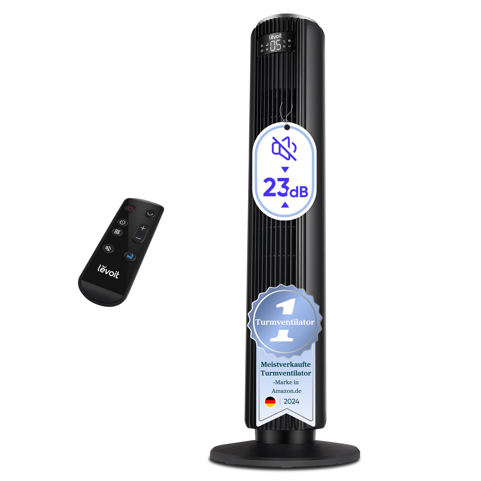 Levoit-Sehr Leiser Turmventilator mit Fortschrittlichem Schlaf und Automodus-5 Geschwindigkeiten 4 Modi 12Std Timer Ventilator-Oszillierende Tower Fan mit Fernbedienung für Schlafzimmer Schwarz 92CM