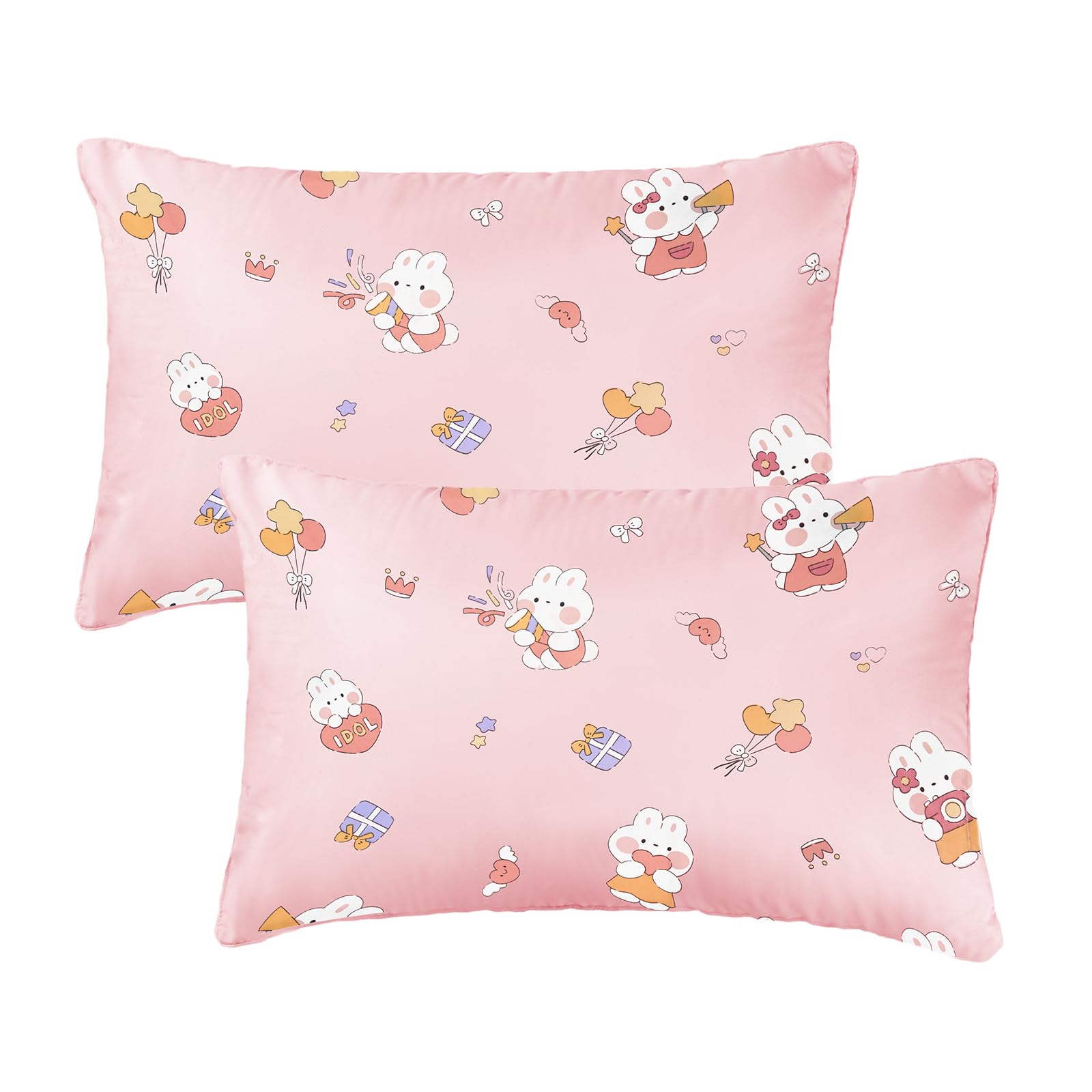 Vicloon Baby Toddler Pillowcase, 2 Pack 100% Cotton Pillow Cover, Cot Bed Pillow Pair Cases 40x60cm, Soft and Breathable Baby Pillowfor Boy & Girl Bedding, Kids Travel Pillow Pillowcase（Pink Bunny）