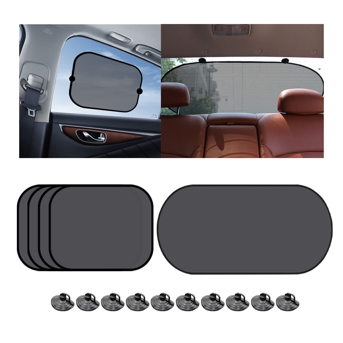 Photo 1 of 5Pack Set Car Window Shade, Auto Sun Shades for Side and Rear Window, Sun Glare and UV Rays Protection for Child, Sun Shade with Suction Cup Universal for Most Cars