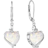 Inpasne Heart Birthstone Dangle Drop Earrings for Women | Silver Tone, Heart Shaped, Leverback Earrings, Jewelry for Mom Wife