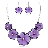Flyonce Flower Statement Necklace Boho Summer Holiday Beach Jewelry Floral Flowers Collar Necklaces with Earrings for Women