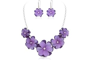Flyonce Flower Statement Necklace Boho Summer Holiday Beach Jewelry Floral Flowers Collar Necklaces with Earrings for Women