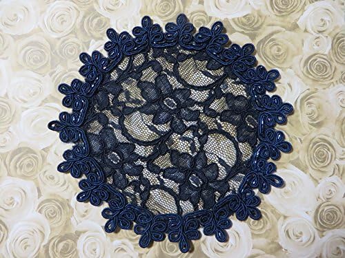 Handmade navy lace doily head cover with bead accents (with decorative bobby pin)