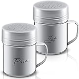 2 Pieces 13.5 OZ Stainless Steel Dredge Shaker with Lid and Handle Salt and Pepper Shakers Seasoning Pepper Shaker Spice Cond