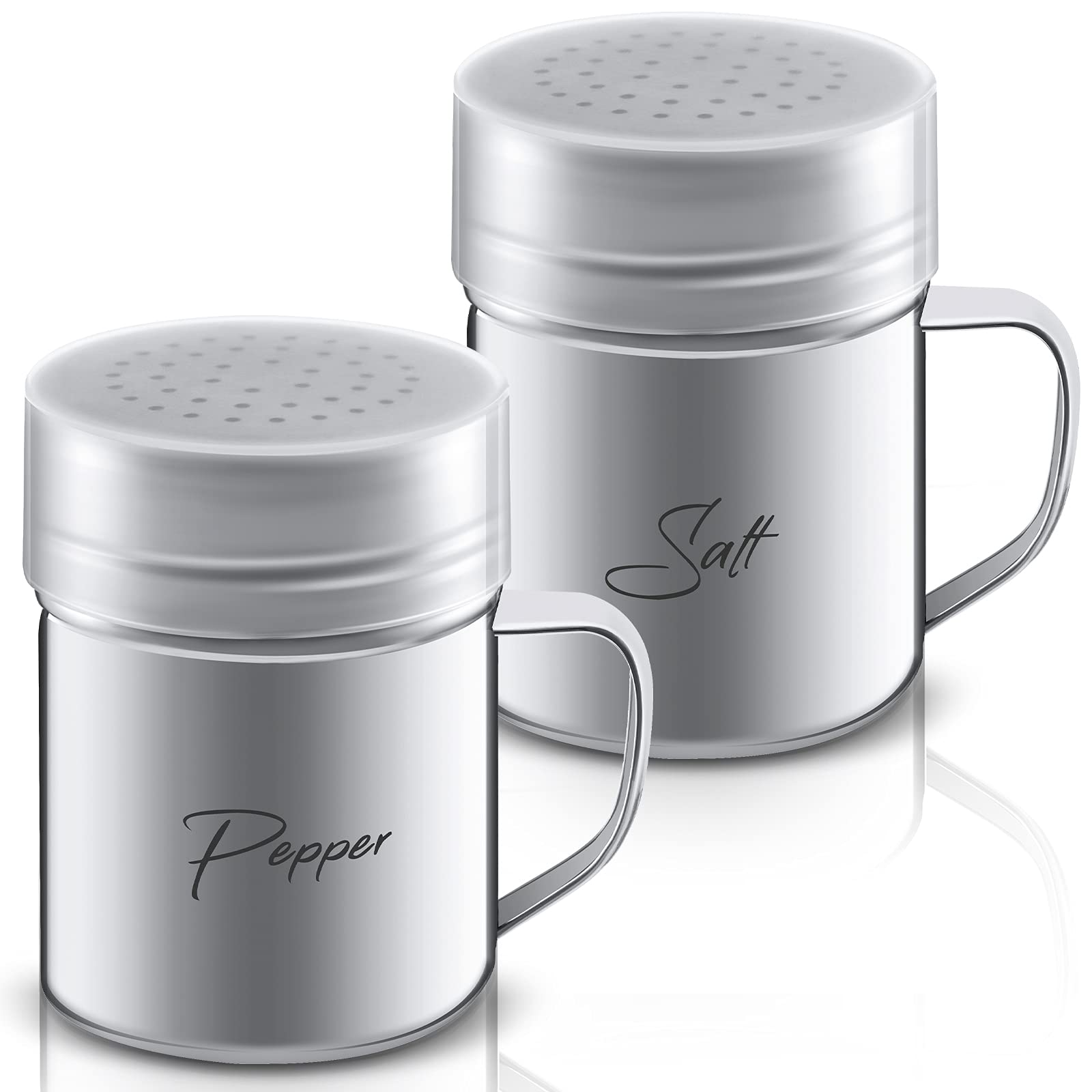 Photo 1 of 2-pack 13.5oz Stainless Steel Salt and Pepper Shakers with Lid and Handle Seasoning Dredge Shaker for Cooking Kitchen Baking Salt Candy