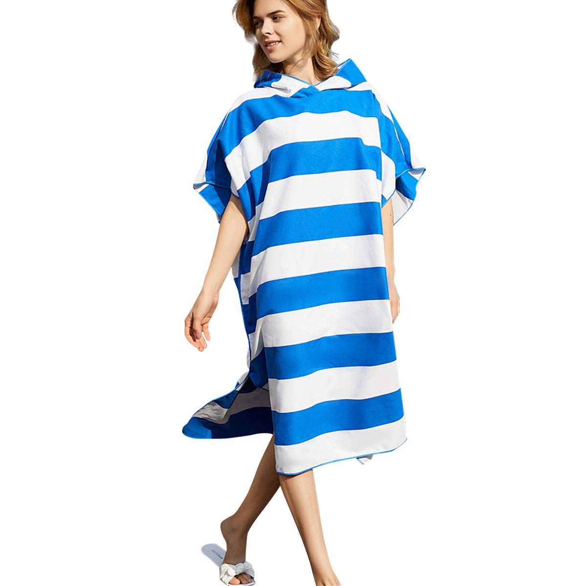 LumiSyne Changing Robe With Hood Fashion Printing Stripe Microfibre Swim Towel Beach Cover Ups Fast-Drying Sports Poncho Compact Light Weight Changing Towel