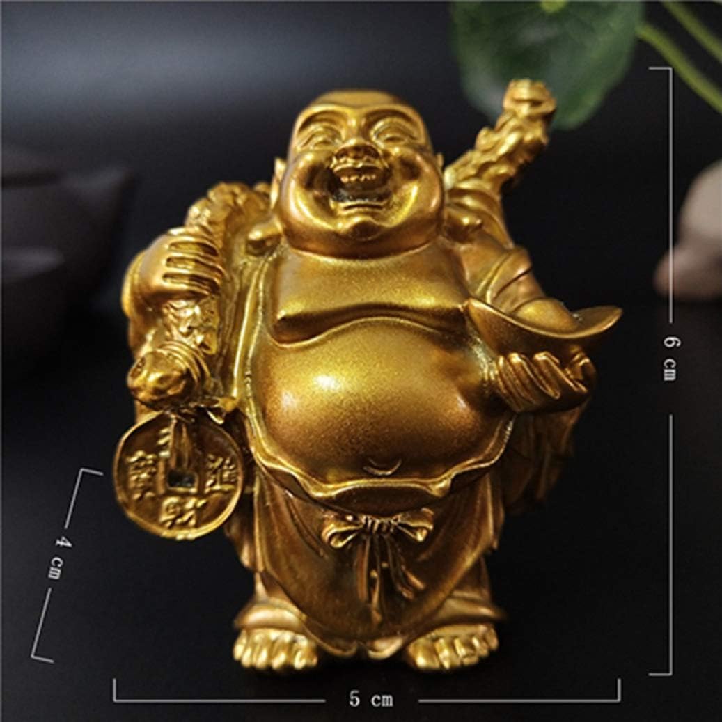 Amazon Com Golden Chinese Feng Shui Laughing Buddha Statue Money Maitreya Buddha Sculpture Garden Figurines Home Decor Home Kitchen
