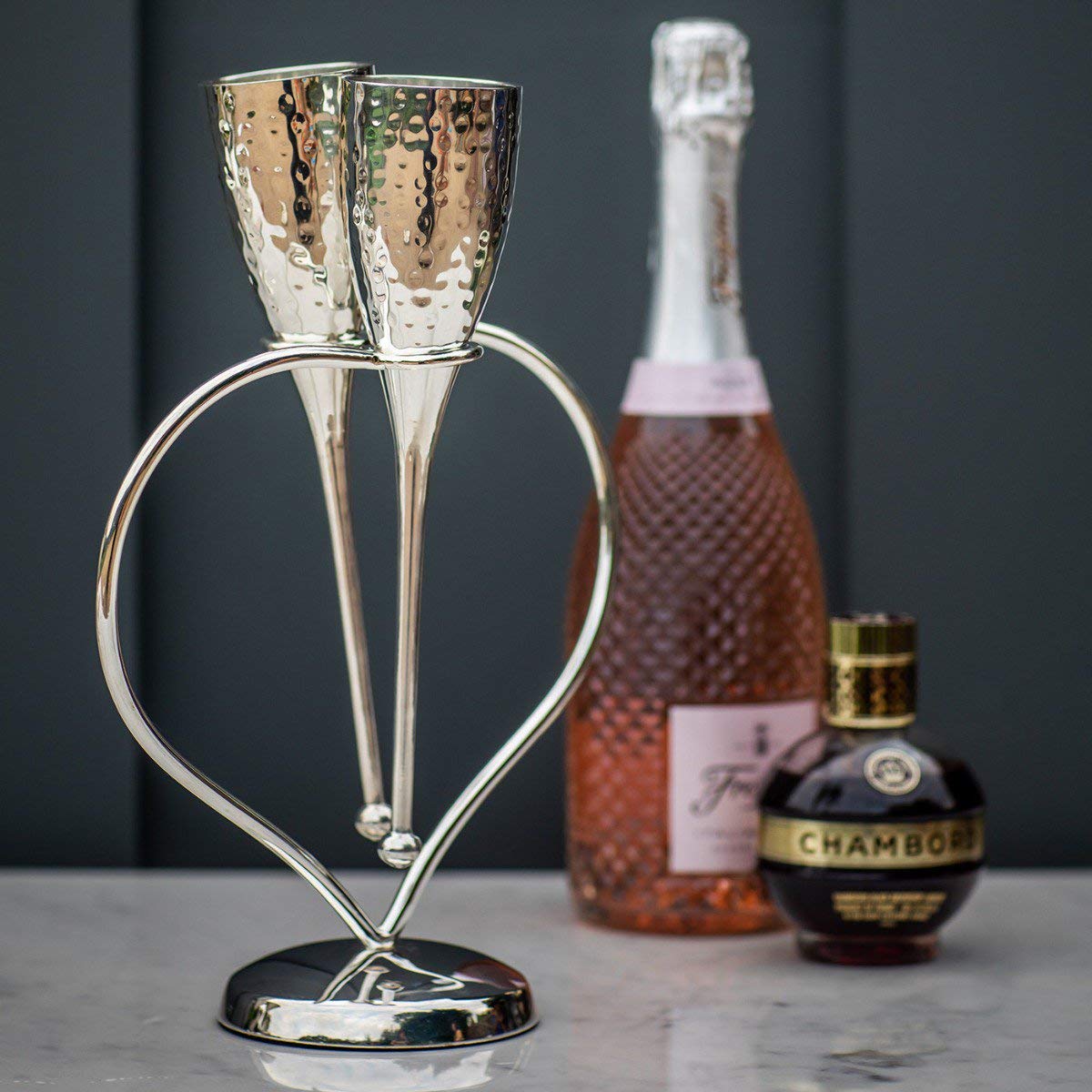 Culinary Concepts Entwined Heart Lovers' Champagne Flutes Glasses & Stand Silver Plated - Image 5