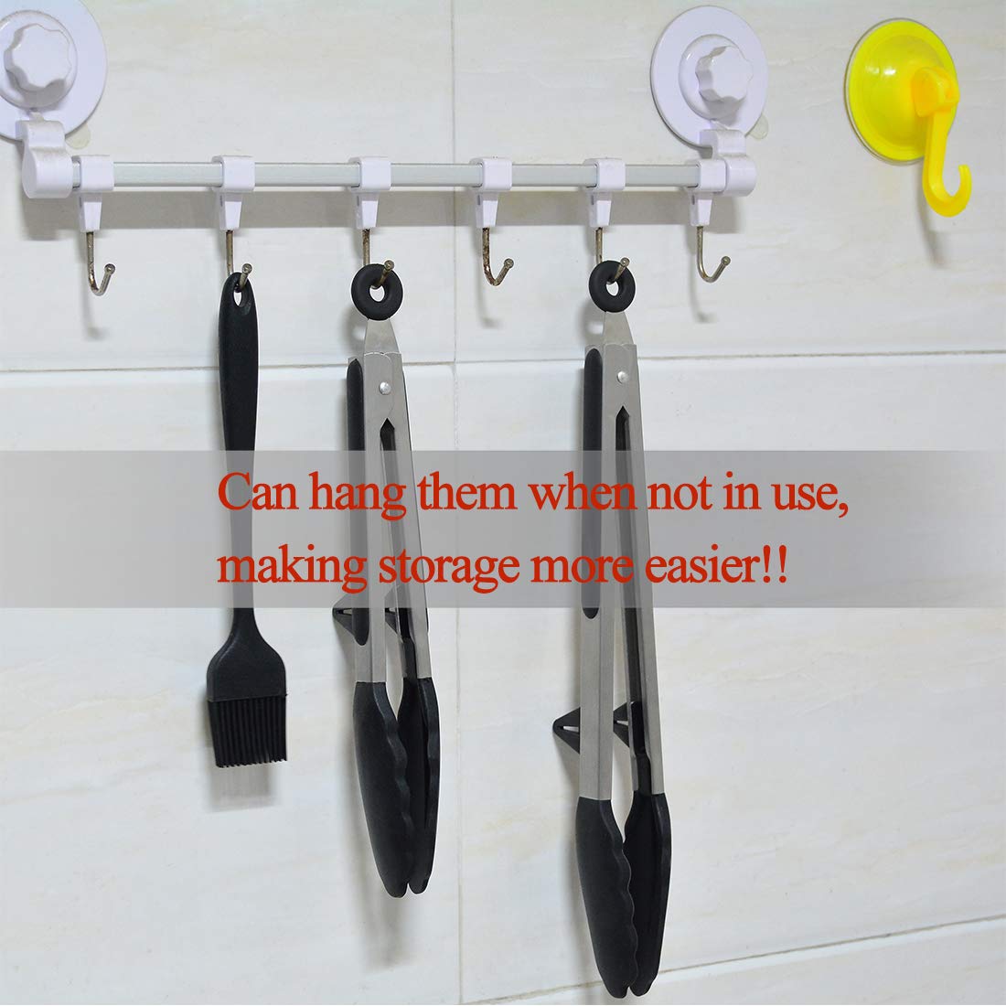 KKTOP Stainless Steel Silicone BBQ/Kitchen Tongs, Salad Tongs with Silicone Tips with Silicone Basting|Pastry Brush, Non-Stick, 9\