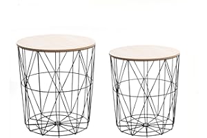 AUTIGERSAFE Set of 2 Nesting Tables, Modern Round Nesting Coffee Table with Storage, Farmhouse End Tables Living Room, Wood Side Tables Set of 2 for Sofa, Bedroom Black