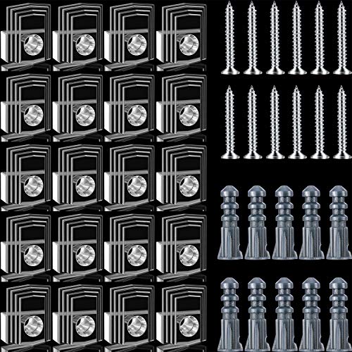 Tatuo 20 Sets of Mirror Holder Clips Kit, Clear Plastic Mirror Mounting