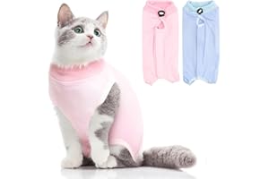 AIIEIM 2Pack Cat Surgery Recovery Suit Clothes for Female and Male,Cat Onesie Shirts After Surgery,Cat Spay Surgical Recovery Suit Stop Licking Abdominal Wound, Cone Collar Substitute-Pink&Blue,L