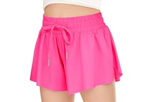 RISSCAN Girls Athletic Flowy Shorts with Pocket - 2 in 1 Butterfly Shorts for Teen Girls Youth Running Sports Spandex
