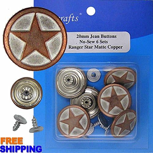 20 mm No-Sew Brass 6 Jean Buttons (No. 109)
