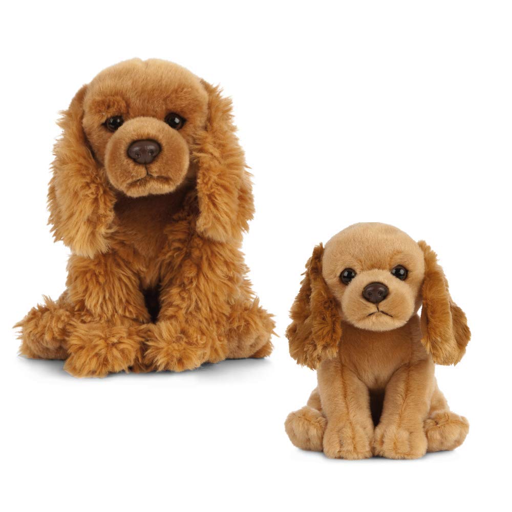 Living Nature Soft Toy Gift Bundle - Plush Cocker Spaniel Dog (20cm) & Puppy (16cm), Honey