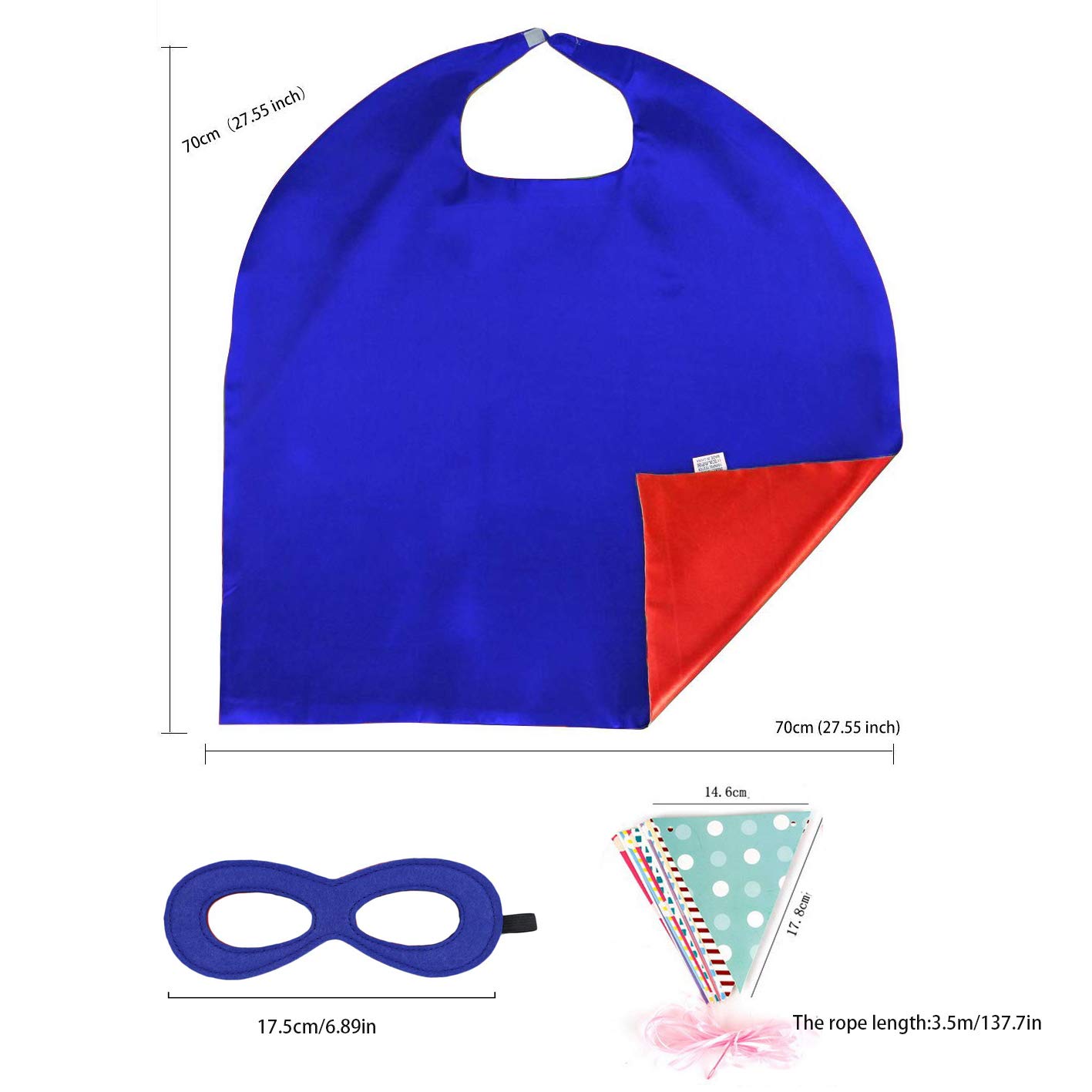 RioRand Product Name Kids Cartoon Dress Up Capes and Masks Reversible Dual Color 10PCS with 1-Pack Pennant Banner Decoration for Boys Girls Birthday,Theme Party Supplies (10p)