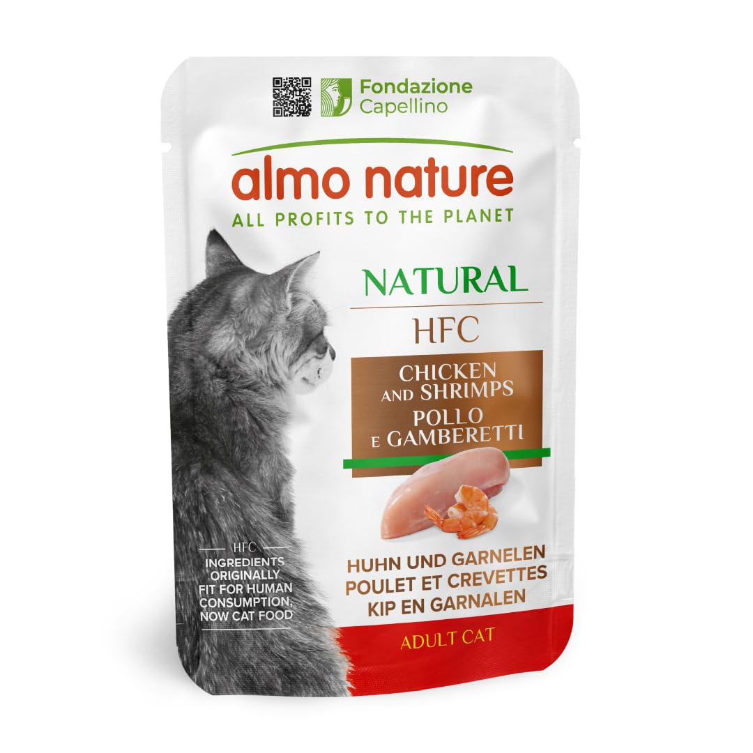Almo Nature HFC Natural - Wet Cat Food for Adult Cats - Chicken and Shrimps - Human-Grade, Gluten-Free - 55g (Pack of 24)