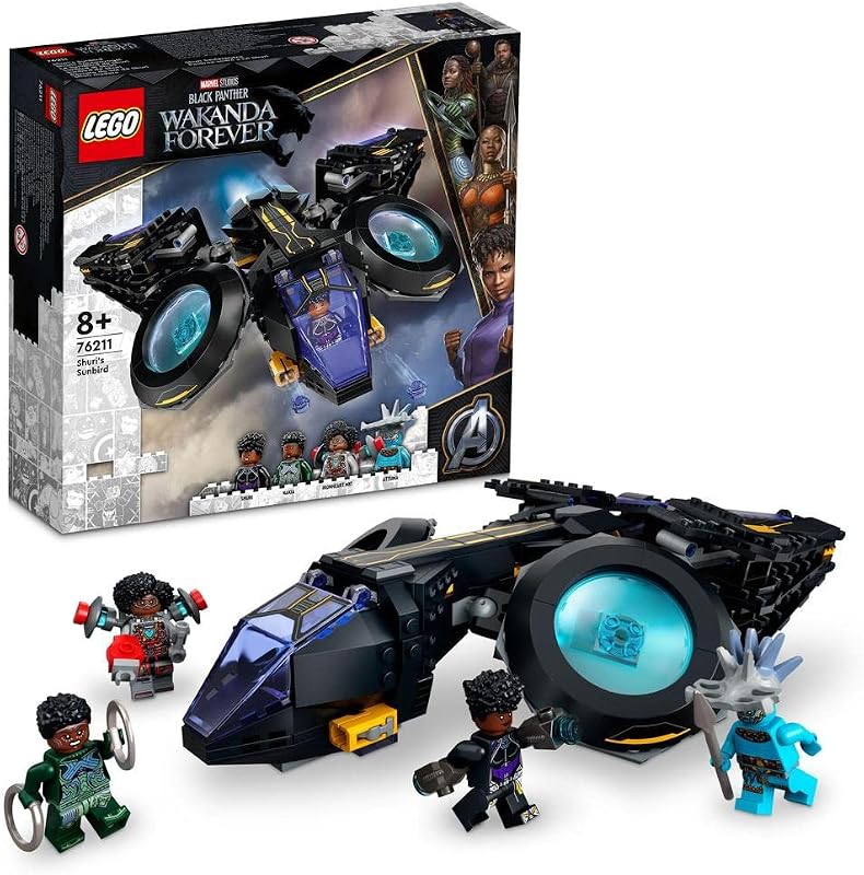76211 Marvel Shuris Sonnenvogel, Black Panther Spielzeug zum Bauen, Luftschiff für Kinder, Wakanda Forever Set, Avengers Superhelden Geschenk
