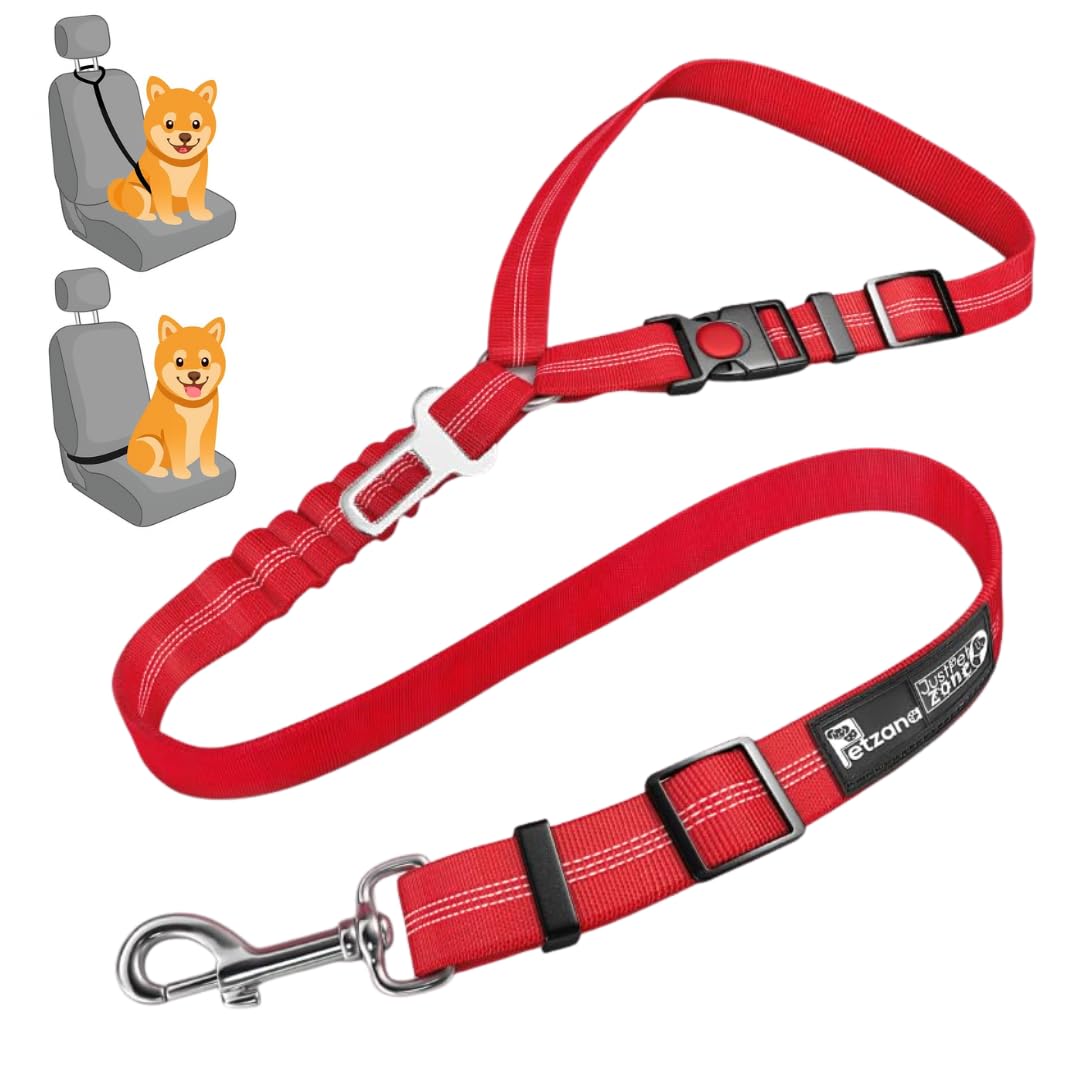 Headrest Dog Car Seat Belt Adjustable with Elastic Bungee Buffer Durable Headrest Pet Car Safety Harness Restraint (Red)