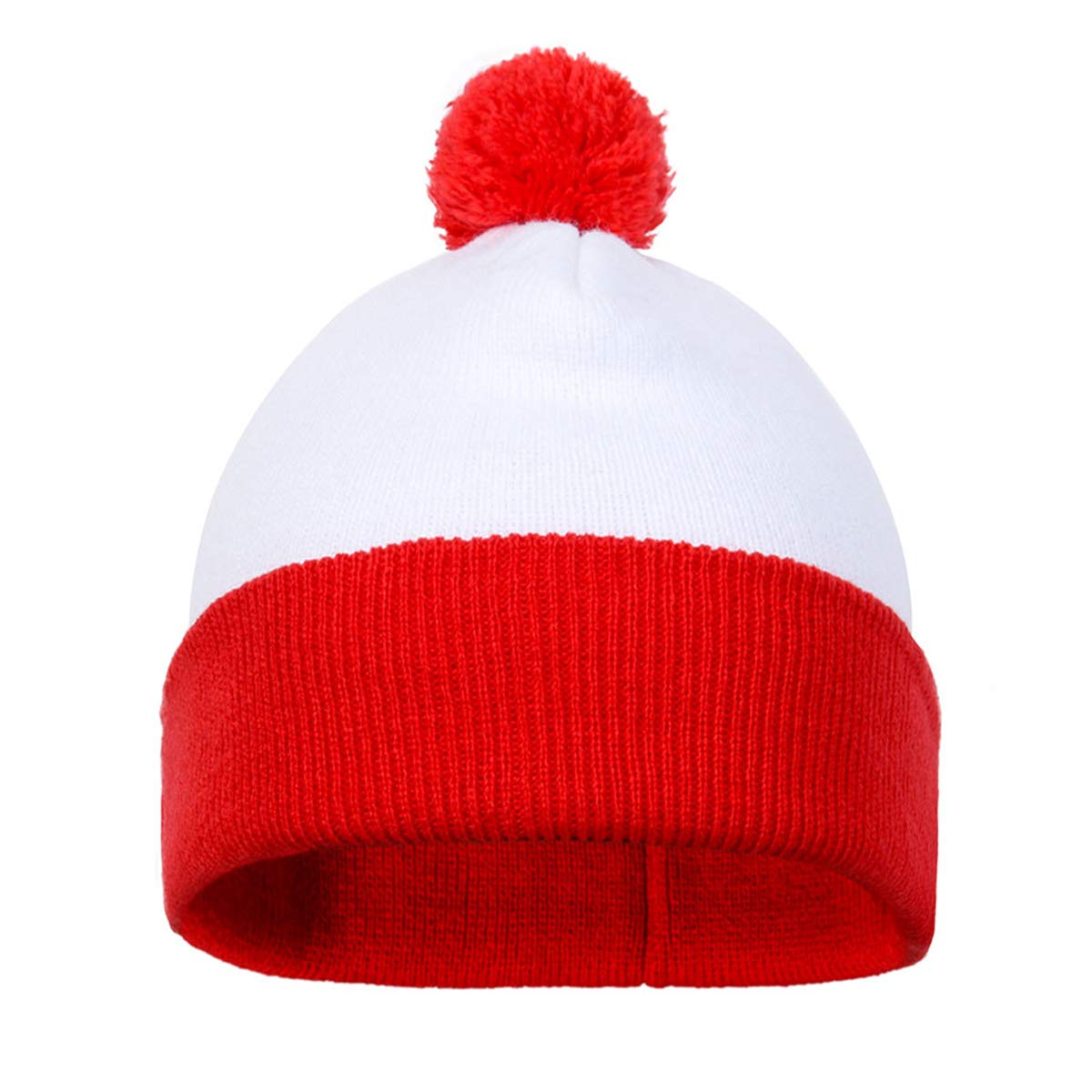 NUWIND Red White Cuff Knit Beanie Hat - Knitted Fabric Hat for Halloween Christmas (1 Pack)