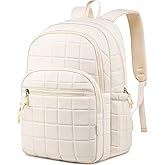 kadilong Laptop Backpack for Women College Travel,Quilted Daypack Bookbag for School Teen Girls Mochilas Mujer,Beige